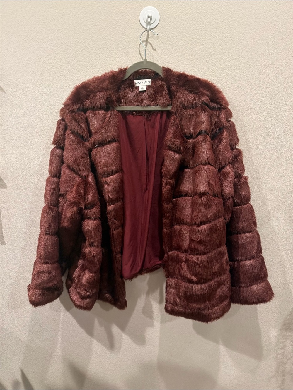 Ava & Viv Burgundy Faux Fur Jacket 3X 3XL Plus Size Wine Red Shaggy Winter coat